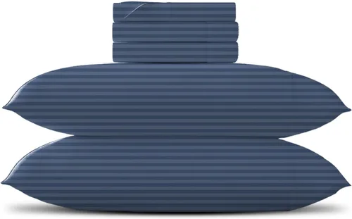 Miniatura 32 de TEXAS LINEN CO. Juego de sábanas de algodón egipcio Split King - 600 número de hilos, 5 piezas, sábanas blancas para cama ajustable, fibra 19: Raya