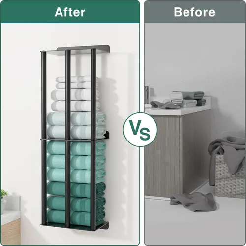 Miniatura 5 de susswiff Toalleros para baño: toallero montado en la pared de 26 pulgadas, toallero de 2 niveles mejorado con 3 barras verticales y 3 estantes
