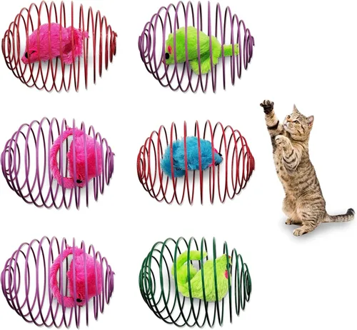 Miniatura 7 de Andiker Pelota de juguete para gatos, 6 piezas de juguete interactivo para gatos, ratón enjaulado y pelota para que los gatos persigan y agarren