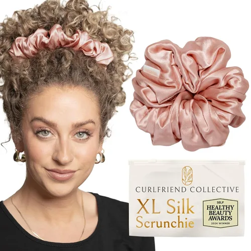Miniatura 7 de Coleteros de seda para mujeres con moño – Coleteros de seda de morera extragrandes – Coleteros sin daños extra grandes para cabello rizado, grueso