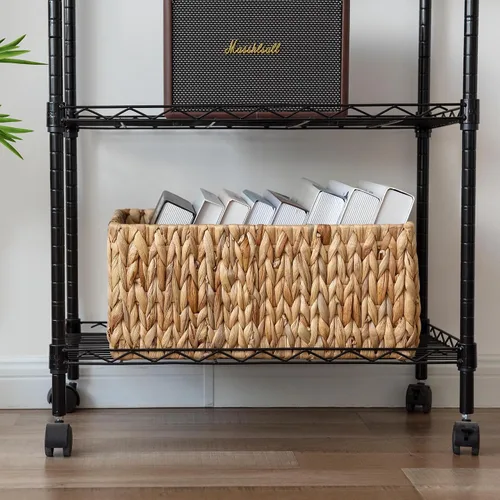 Miniatura 5 de Cesta de mimbre grande para organización, rectangular a prueba de humedad, cesta de almacenamiento de mimbre grande de plástico para estante