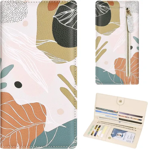 Miniatura 32 de Billetera para mujer, billetera RFID extradelgada, bolso plegable de cuero, con 11 ranuras para tarjetas y ventana de identificación, lindo monedero
