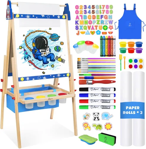Miniatura 13 de Joyooss Caballete de Arte para Niños, Caballete para Niños Pequeños, Caballete de Madera Ajustable de Pie para Niños Pequeños, Pizarra Blanca
