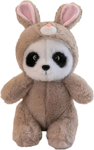 Lindo panda de peluche para cosplay como conejo marrón, juguete de peluche suave de panda en disfraz de conejo, juguetes de peluche para niños de 12