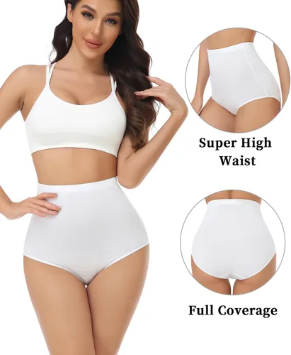 Miniatura 2 de wirarpa Ropa interior de algodón para mujer, de cintura súper alta, elásticos, cobertura completa, paquete de 4