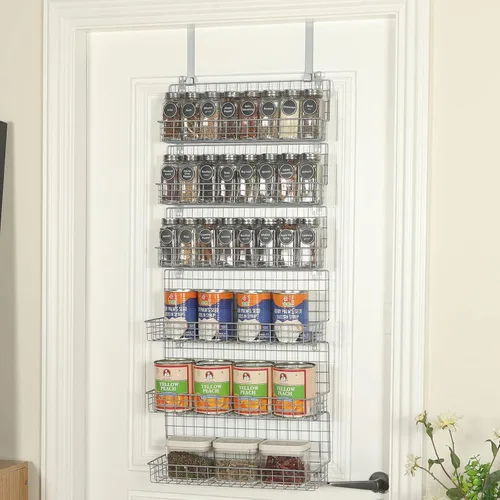 Miniatura 8 de JKsmart Organizador de estantes para especias de 6 niveles montado en la pared y sobre la puerta para cocina, despensa, baño, dos tamaños, gran