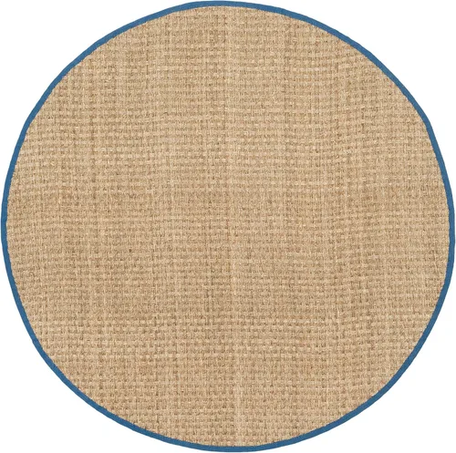 Miniatura 3 de SAFAVIEH Alfombra redonda de 8 pies, colección de fibra natural, natural y azul marino, hierba marina, patrón de tejido de canasta con borde (NF114T)
