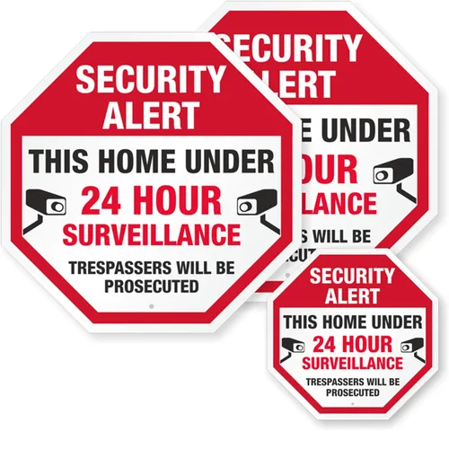 SmartSign Etiquetas adhesivas reflectantes "Security Alert This Home Under 24 Hour Surveillance, Trespassers Prosecuted", rojo/negro/blanco, juego