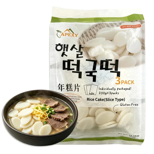 Apexy Pastel de arroz coreano Tteokbokkik, Tteok Masticable, auténtico aperitivo de comida callejera coreana, perfecto con queso y fideos ramen, sin