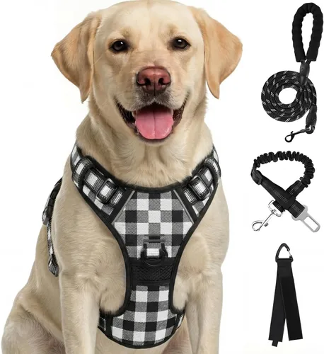 Miniatura 17 de FURRYFECTION Arnés a cuadros para perros pequeños, chaleco reflectante ajustable sin tirones para mascotas con clip frontal, correa, asa de fácil