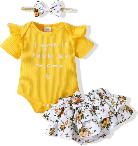 Miniatura 89 de Mioglrie Conjunto de ropa para bebé recién nacida, conjunto de pantalones cortos, conjunto floral de verano, ropa de bebé linda para niña
