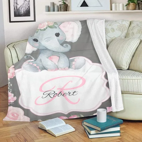 Miniatura 4 de Manta de elefante rústico rosa con nombre, personalizada para guardería, manta de forro polar súper suave para cumpleaños de niños y niñas, 30 x 40