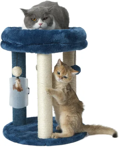 Miniatura 7 de MECOOL Árbol Rascador para Gatos con Torre y Cama Suave. Alfombra de Sisal de Calidad Natural y Postes de Yute con Tres Juguetes de Bola Colgante