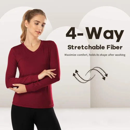 Miniatura 66 de MANCYFIT Tops térmicos para mujer, camisa con forro polar, manga larga, capa base, cuello en V