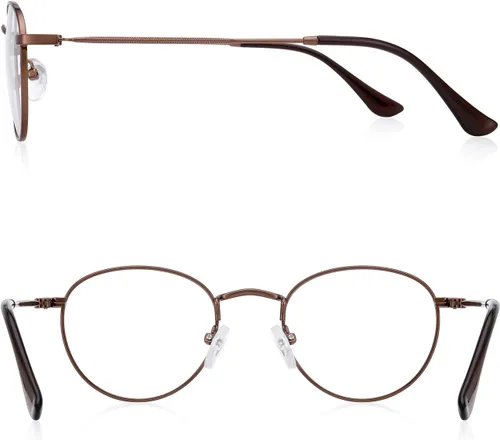 Miniatura 3 de Lentes de lectura redondos de metal pequeños para mujeres y hombres, clásicos, vintage, retro, bloqueo de luz azul, lectores de computadora Marrón