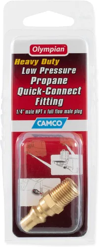 Miniatura 4 de Camco 59903 Válvula de conexión rápida para dispositivos con gas propano, de 1/4 pulgadas, macho, de caudal total.