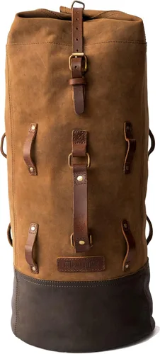 Miniatura 9 de Bolsa de lona para motocicleta de cuero genuino de grano completo resistente de inspiración militar Alforja Bolsa de fin de semana Con correas