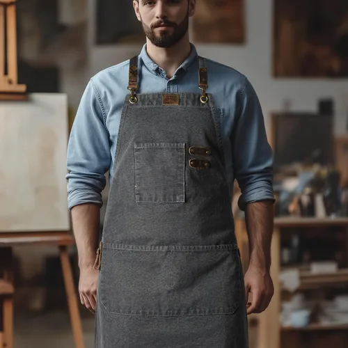 Miniatura 8 de LEATHER VILLAGE Delantales de chef para hombres y mujeres con bolsillos grandes, delantal de trabajo ajustable de lona de algodón con espalda Gris