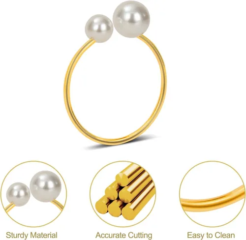 Miniatura 4 de KPOSIYA Servilleteros de perlas – Juego de 12 servilleteros dorados para servilleteros de mesa para mesa de comedor, suministros de Navidad, boda