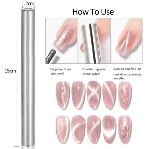 Miniatura 2 de 4 Piezas Imán Extra Grande Cilíndrico de Ojo de Gato para Uñas, Imán Magnético de Doble Cabeza, Varilla de Esmalte en Gel Multifuncional