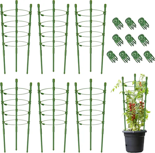 Miniatura 10 de Legigo Paquete de 3 jaulas de soporte para plantas, jaulas de tomate para jardín, estacas ajustables de 18 pulgadas para plantas enrejadas, anillos