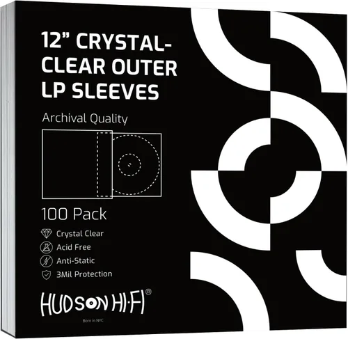 Hudson Hi-Fi Fundas exteriores para discos de vinilo, funda de vinilo transparente de alta calidad, paquete de 100 unidades, protege tus álbumes LP
