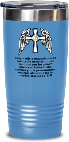 Regalo religioso en español para hombre o mujer taza de café para bautizo, primera comunión, confirmación, matrimonio - Vaso de Vino color azul 20oz