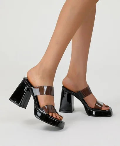 Miniatura 2 de Sandalias de plataforma de tacón grueso transparentes de dos correas para mujer, sin cordones, con punta cuadrada