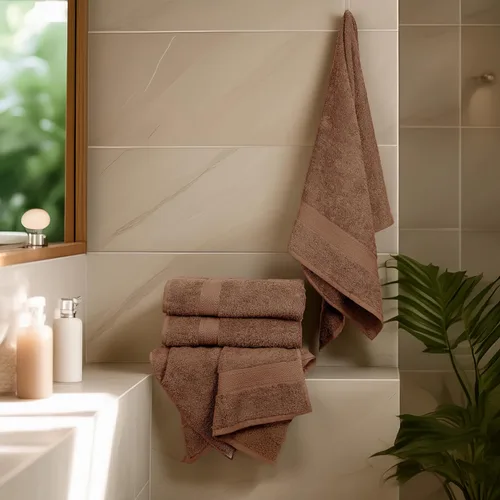 Miniatura 5 de Juego de 6 toallas de baño de tamaño mediano, 100% algodón rizo, 24" x 48", secado rápido, suaves y altamente absorbentes, toallas Acorn para baño