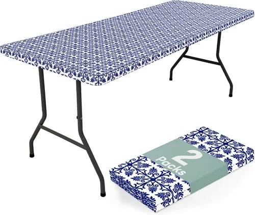 Miniatura 34 de Misaya - Mantel de vinilo rectangular, mantel elástico con respaldo de franela, 100% impermeable, cubierta de plástico para mesas plegables de 4
