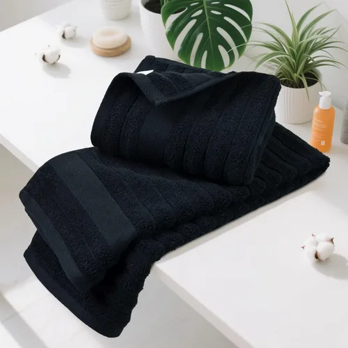 Miniatura 2 de Jacquotha Paquete de 2 toallas de mano de baño (negra) acanaladas, toallas faciales de algodón para habitación de invitados y spa, 13 x 29 pulgadas