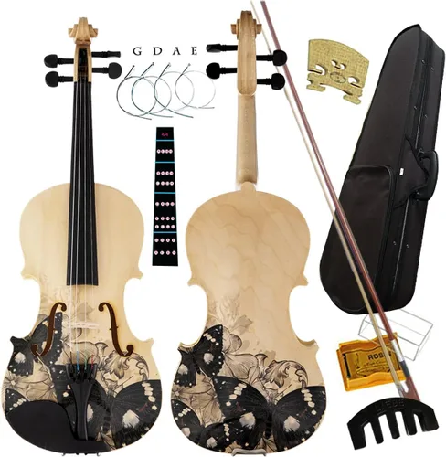 Aliyes Juego de violín artístico distintivo diseñado para principiantes, estudiantes, adultos con estuche rígido, arco, cuerdas adicionales