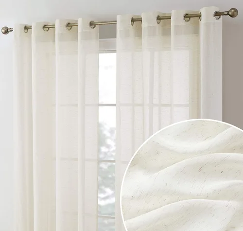 Miniatura 9 de HLC.ME Sierra Linen - Cortinas de lino sintético con textura semitransparentes que mantienen la privacidad y filtran la luz solar, con ojales, Azul