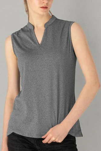 Miniatura 8 de BASUDAM Polo de golf sin mangas para mujer, cuello en V, sin cuello, camisetas de tenis para correr, secado rápido