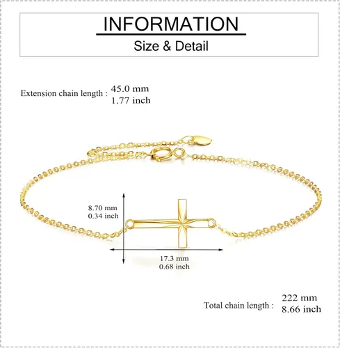 Miniatura 5 de ELFRONT Pulsera de cruz de oro amarillo de 14 quilates para mujer, regalos de joyería de cruz para ella, Oro amarillo, Sin gemas.