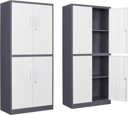 Miniatura 15 de Gabinete de almacenamiento de metal para garaje, armario de almacenamiento con cerradura de 71 pulgadas con 2 estantes ajustables y 1 cajón