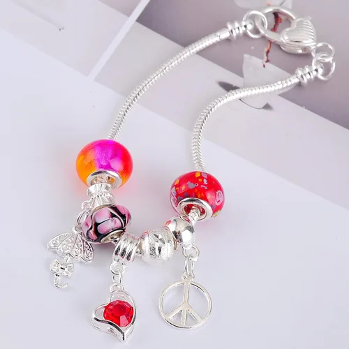Miniatura 5 de rubyca 10pcs blanco bañado en plata corazón langosta Cadena de Serpiente Europea Pulsera de Perlas de Fit Encanto