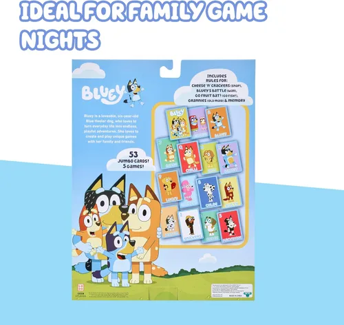 Miniatura 5 de Bluey Juego de Cartas 5 en 1, Juego para Niños Pequeños con Baraja de 53 Cartas de Tamaño Jumbo, Juegos de Cartas Interactivos Multicolor para Niños