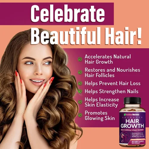 Miniatura 3 de Vitaminas para el crecimiento del cabello para mujeres Biotina 10,000mcg, colágeno, OptiMSM® patentado, goMCT®, Saw Palmetto Regresa