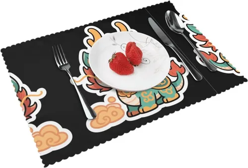 Miniatura 10 de Rectangular Placemats Set of 4, Heat Resistant Abstract Flowers Printed Kitchen Dining Table Mats