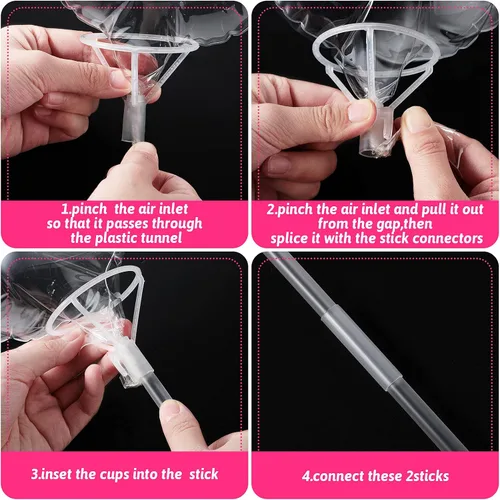 Miniatura 4 de Sumind Juego de 50 soportes transparentes para globos, palos largos y transparentes, soporte reutilizable con tazas para cumpleaños Bobo