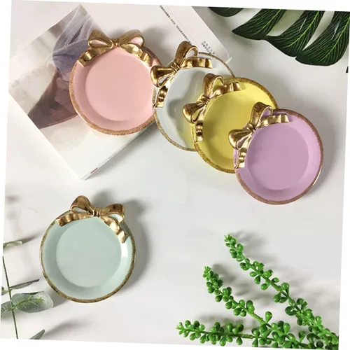 Miniatura 4 de jojofuny Plato redondo de lujo de 2 piezas con decoración de lazo para servir postres o frutas