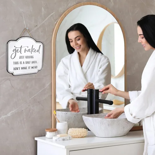 Miniatura 3 de LIVDUCOT Cartel de lata de baño divertido con texto en inglés «Get Naked», letrero de metal esmaltado negro sobre blanco, cita vintage para baño