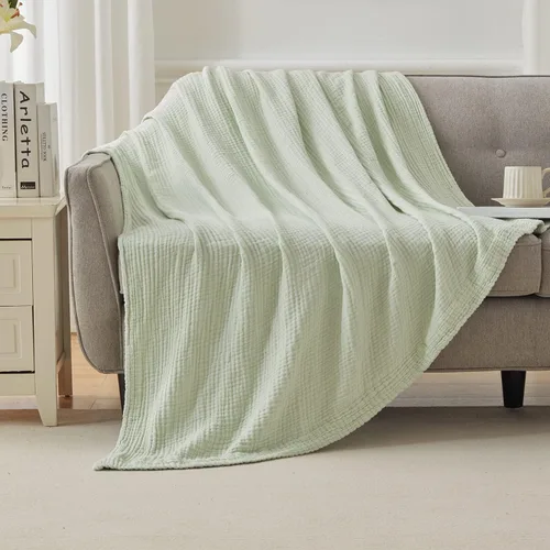 Miniatura 7 de EMME Manta de Algodón Tamaño Queen para Cama Suave Mantas de Cama de Muselina Grandes 90"x90" Ligera Transpirable Manta de Gasa para Todas las 19