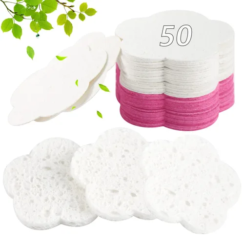Miniatura 21 de 50 esponjas faciales comprimidas, esponjas faciales naturales, esponjas exfoliantes con forma de flor, reutilizables, el mejor regalo de maquillaje