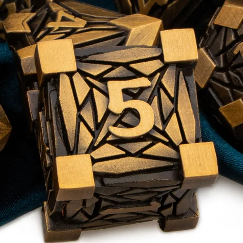 ARUOHHA DND - Juego de dados de metal con caja de regalo, 7 piezas de dados poliédricos de oro antiguo, juego de rol hecho a mano de 6 caras D y D,