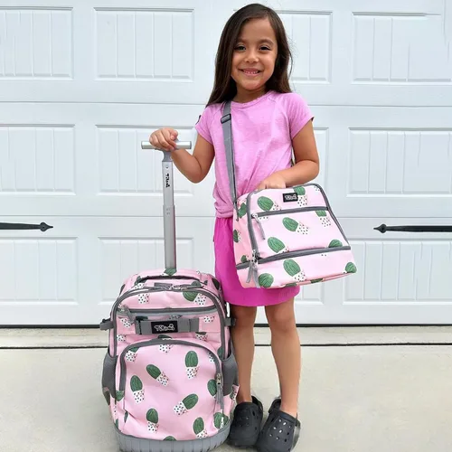 Miniatura 2 de Tilami Mochila con ruedas, mochila para laptop de 19 pulgadas con ruedas y lonchera, Cactus, 18 pulgadas