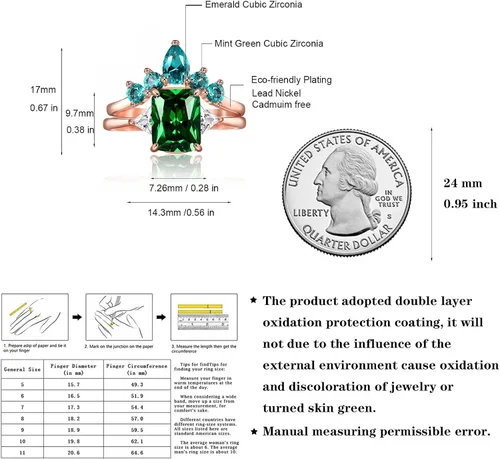 Miniatura 5 de JIANGYUE Anillos apilables de circonita cúbica verde esmeralda para mujer, oro rosa, blanco, corona, juego de anillos de boda, joyería para el día