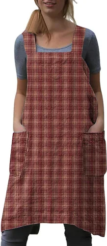 Miniatura 12 de WROLEM Delantal con espalda cruzada para mujer, con bolsillos grandes, cocina para el hogar, restaurante, cafetería, trabajos de jardinería