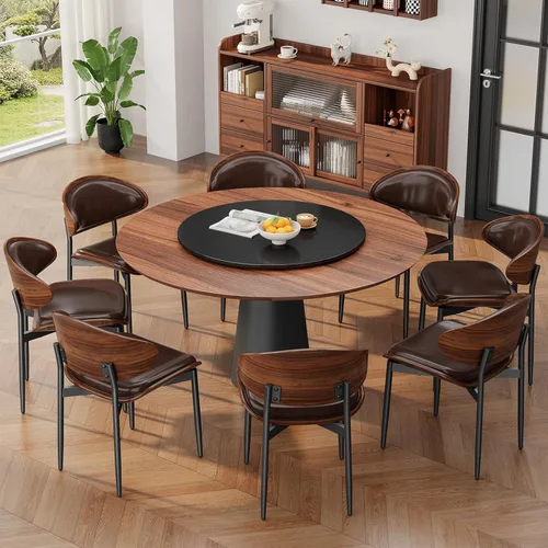 Miniatura 42 de REONEY - Juego de 4 sillas de comedor, modernas de mediados de siglo, tapizadas en piel sintética PU con respaldo de madera curvada de nogal y patas